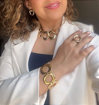 Colar Anatomico Max de Elo Oval Grande e Largo- Semijoia Banhada a Ouro 18K