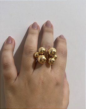 Anel Bia de 6 Bolas/ Esferas - Ajustável- Semijoia Banhada a Ouro 18K