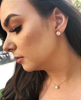 Conjunto Ponto de Luz 8mm -BRINCO + COLAR - Banhada a Ouro 18K - Semijoia