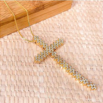 Colar Cruz Cravejado em Zircônias Cristal - Banhado a ouro 18K - Semijoias