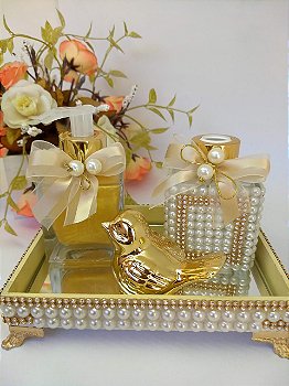 Kit lavabo cubo 100 ml com passarinho e bandeja