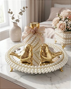 Kit Difusor Decorativo Com Bandeja Espelhada E Passarinhos Dourados Luxo