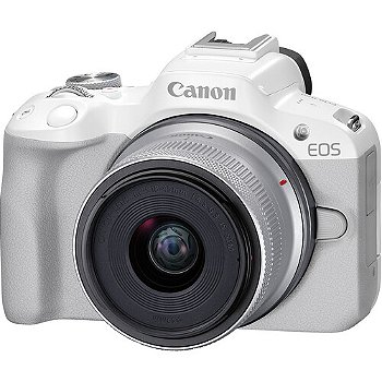 Câmera Canon EOS R50 Mirrorless Branca Kit com Lente Canon RF-S 18-45mm f/4.5-6.3 IS STM