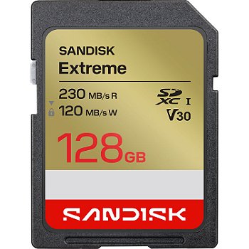 Cartão de Memória SanDisk 128GB Extreme UHS-I SDXC 230 MB/s V30