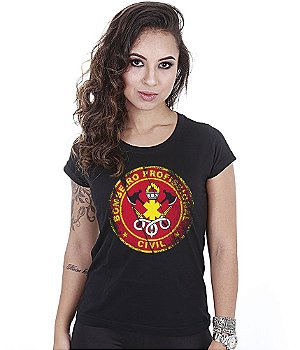 Camiseta Baby Look Feminina Bombeiro Civil Team Six Brasil