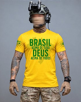Camiseta Militar Brasil Acima de Tudo Deus Acima de Todos