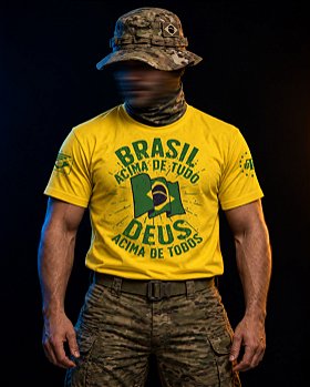 Camiseta Masculina Bandeira Brasil Acima de Tudo Deus Acima de Todos Team Six Brasil