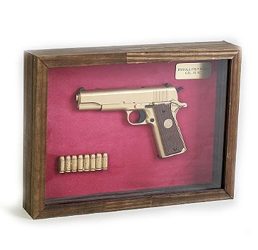 Quadro Retro Pistola Colt M1911 Calibre .45 AC Dourada Team Six Brasil