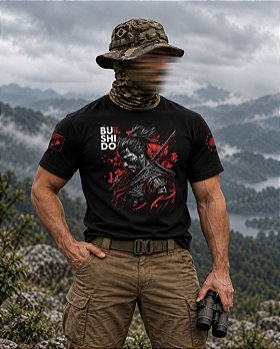 Camiseta Masculina 7 Princípios do Bushido Preta Coragem Team Six