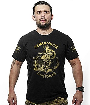 Camiseta Masculina Comandos Anfibios COMANF Gold Line Team Six Brasil