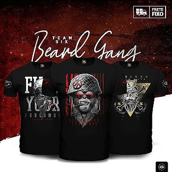 Kit 3 Camisetas Masculinas Pretas Beard Gang Team Six Brasil