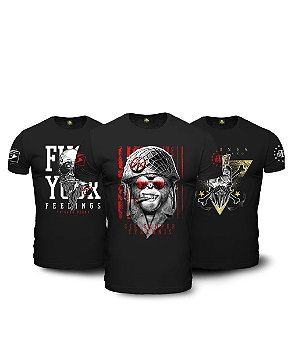 Kit 3 Camisetas Masculinas Pretas Beard Gang Team Six Brasil