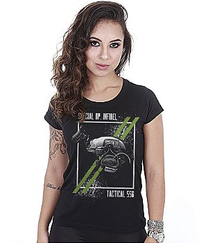 Camiseta Baby Look Feminina Squad T6 Magnata 556 Infidel Team Six Brasil