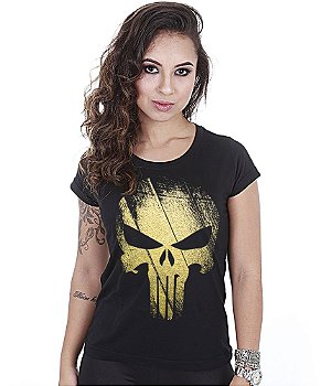 Camiseta Baby Look Feminina Punisher Gold Line Team Six Brasil