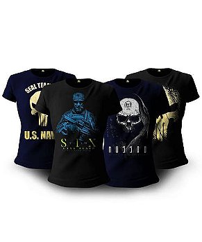 Kit Soldier 4 Camisetas Militares Femininas Team Six Brasil