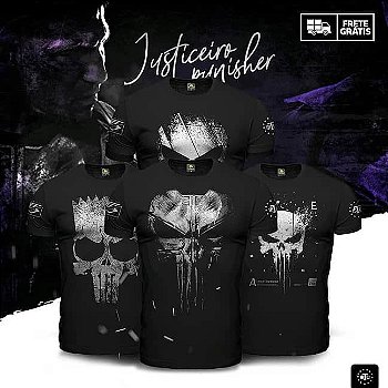 Kit 4 Camisetas Masculinas Militares Pretas Justiceiro Punisher Team Six Brasil