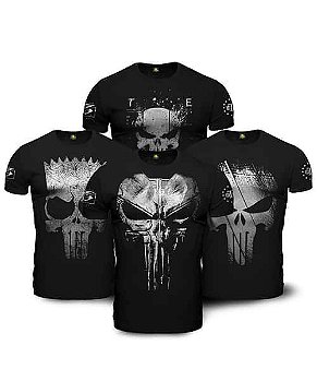 Kit 4 Camisetas Masculinas Militares Pretas Justiceiro Punisher Team Six Brasil