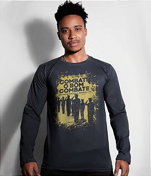 Camiseta Manga Longa Honor Combati o Bom Combate Acabei a Carreira Guardei a Fé Gold Line Masculina Team Six Brasil