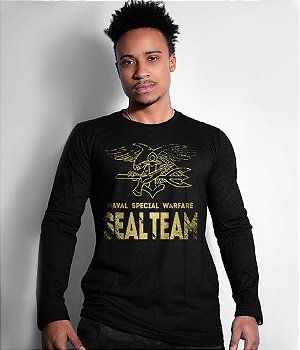 Camiseta Manga Longa Seal Team Navy Seal Gold Line Masculina