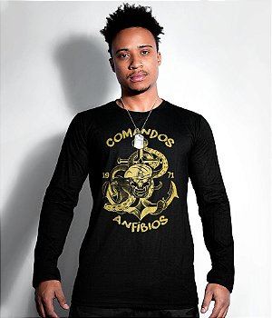 Camiseta Manga Longa Comandos Anfibios Comanf Gold Line Masculina Team Six Brasil