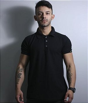Camiseta Gola Polo Masculina Lisa Preta Team Six Brasil