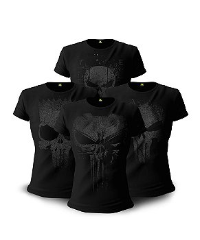 Kit 4 Camisetas Baby Look Feminina Dark Line justiceiro à Paisana Team Six Brasil