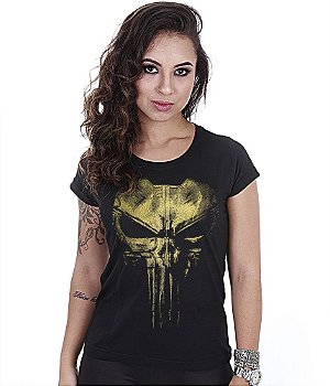 Camiseta Baby Look Feminina Punisher Plate Gold Line Team Six Brasil