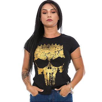 Camiseta Baby Look Feminina Punisher Bart Gold Line Team Six Brasil