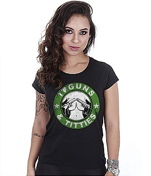 Camiseta Baby Look Feminina I Love Guns And Titties Team Six Brasil