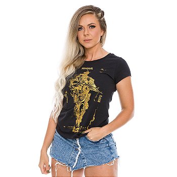Camiseta Baby Look Feminina New Police Gold Line Team Six Brasil