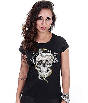 Camiseta Baby Look Feminina Squad T6 Magnata Liberty Or Death Team Six Brasil