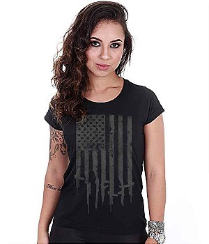 Camiseta Baby Look Feminina Squad T6 Magnata EUA Flag Arms Team Six Brasil