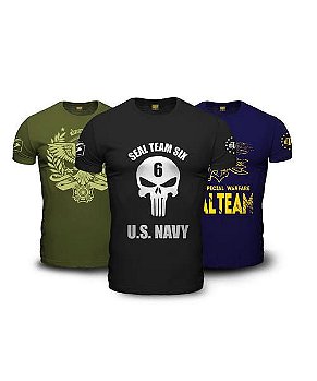 Kit Combat 3 Camisetas Masculinas 100% Algodão Team Six Brasil