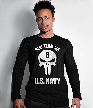 Camiseta Manga Longa Punisher Seal US Navy Masculina Team Six Brasil