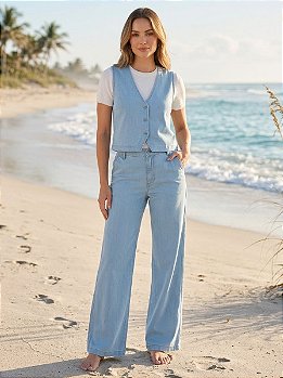 Calça Jeans Feminina Super Wide Leg Delavê Assédio Jeans