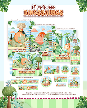 KIT ESCOLAR: Dinossauro: Agenda, 3 Cadernos Grande + Etiqueta