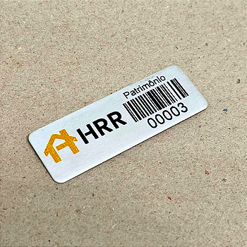 100 Plaquinhas Patrimoniais de Alumínio Personalizadas – 4,5x1,5 cm com Adesivo Dupla Face