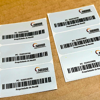 1000 Etiquetas Patrimoniais em Poliéster Laminado de Uso Interno/Externo 50x25mm