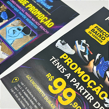 500 folhetos em papel couchê 115g no tamanho 10x15cm para divulgação da sua marca e comercio