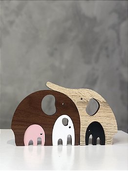 Enfeite de Elefantes em MDF Laminado para Sala e Casa