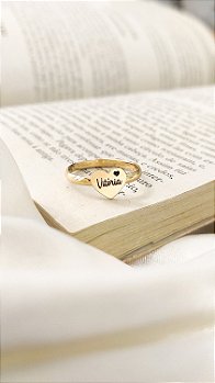 Anel Coração com Nome Personalizado – Banhado a Ouro 18k