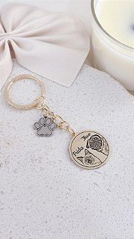 Chaveiro Personalizado com Desenho de Pet - Banho de Ouro 18k