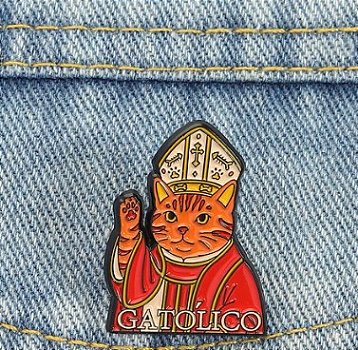 GATÓLICO GATO CATÓLICO BISPO ANIMAIS FOFOS E ARTE RELIGIOSA ACESSÓRIO BROCHE PIN