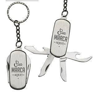 Kit chaveiros metal canivete 4 funções personalizados (50 peças)