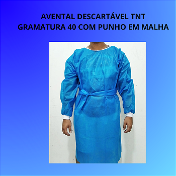 Avental Descartável TNT, Gramatura 40 com punho em malha– Pacote com 10 Unidades