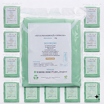 10 Kits Cirúrgico Estéril Gramatura 40 -Cor Verde - Punho em Malha-Registro Anvisa