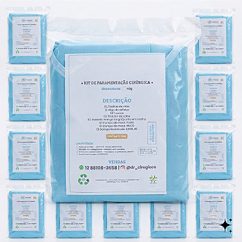 10 Kits Cirúrgico Estéril Gramatura 40 -Cor Azul céu- Punho em Malha-Registro Anvisa