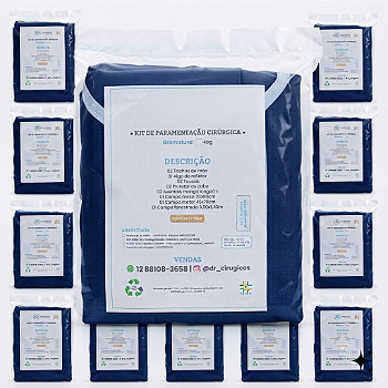10 Kits Cirúrgico Estéril Gramatura 40 -Cor Azul Marinho - Punho em Malha-Registro Anvisa