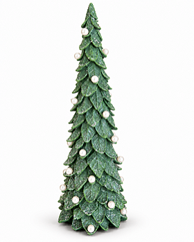 Árvore Resina Verde Brilho Perolas Luxo Natal 45,5cm