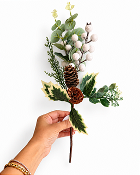 Galho Natalino Berry Branco Folhagens Pinha Decoração Natal
